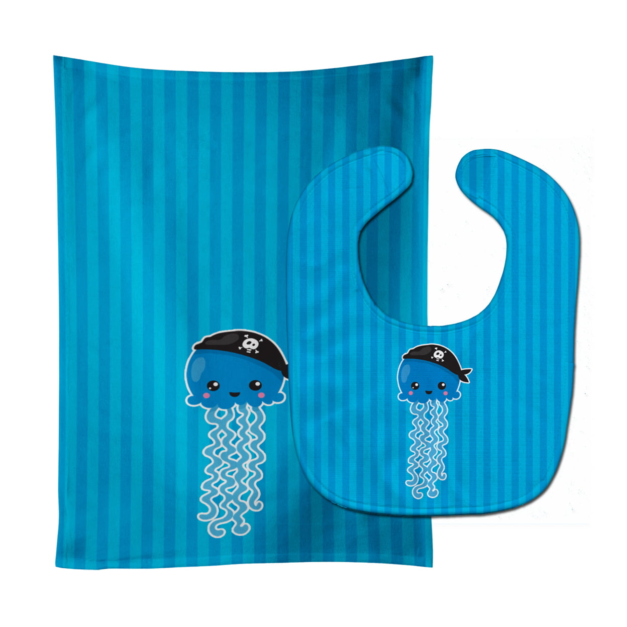 Nautical Pirate Jellyfish Blue Baby Bib & Burp Cloth