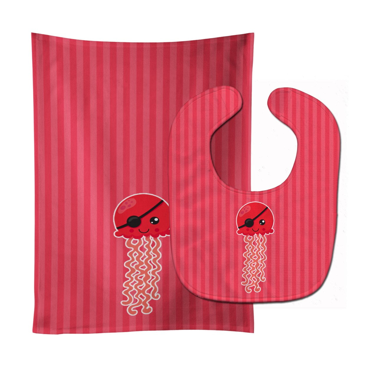 Nautical Pirate Jellyfish Red Baby Bib & Burp Cloth