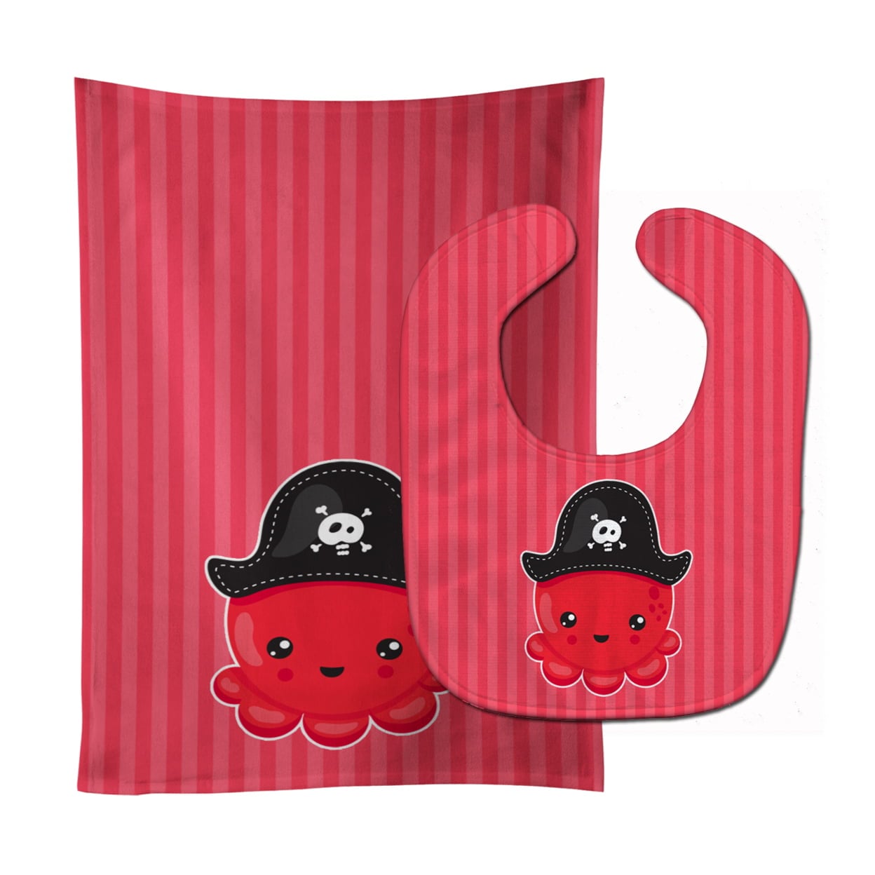 Nautical Pirate Octopus Red Baby Bib & Burp Cloth
