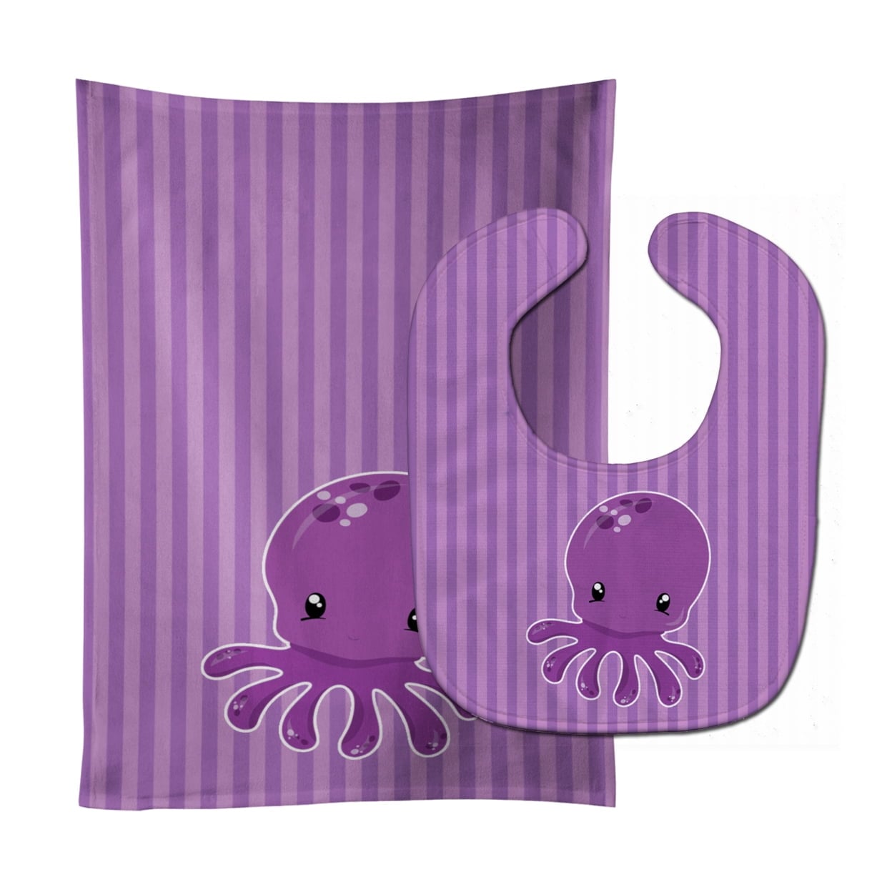 Nautical Purple Octopus Baby Bib & Burp Cloth