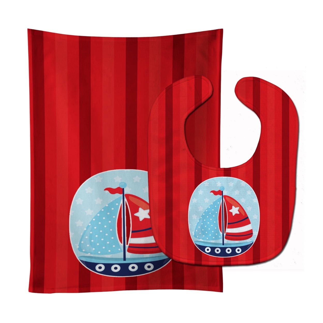 Nautical Sailboat Baby Bib & Burp Cloth