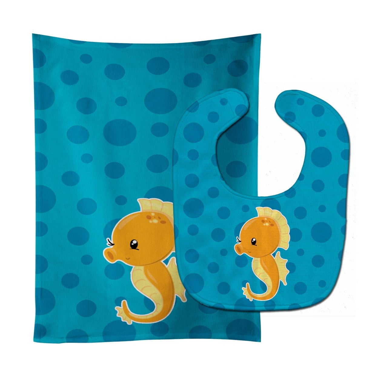 Nautical Seahorse Baby Bib & Burp Cloth