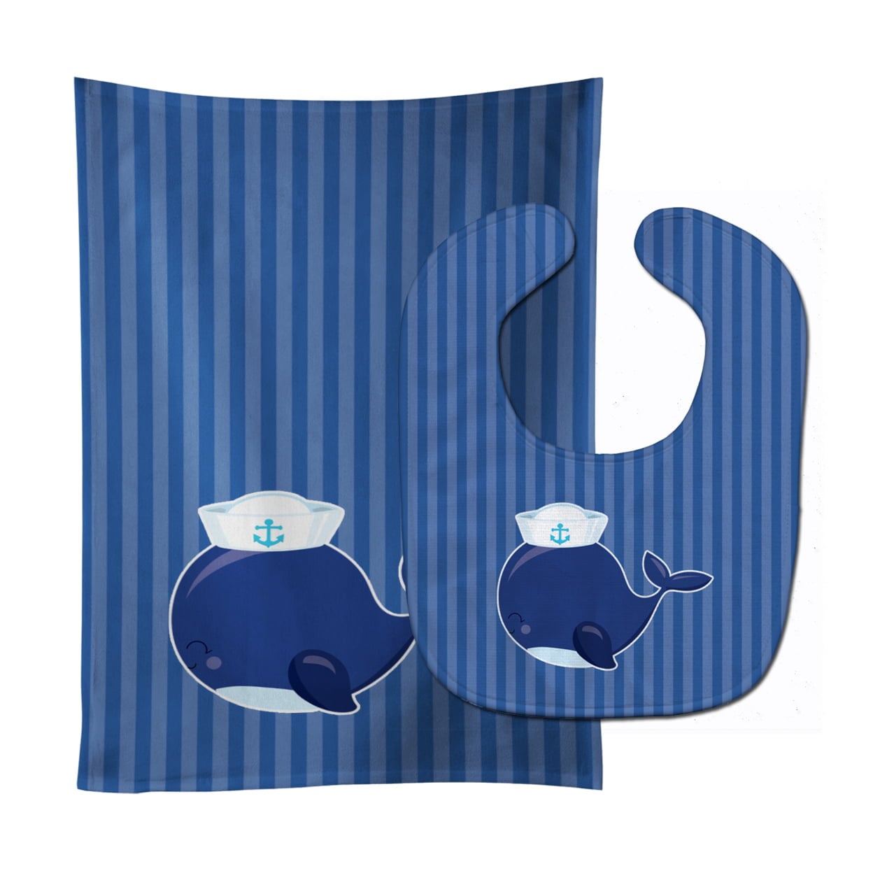 Nautical Whale Blue Baby Bib & Burp Cloth
