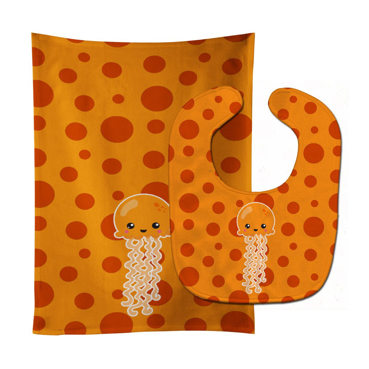 Ocean Jellyfish Orange Baby Bib & Burp Cloth