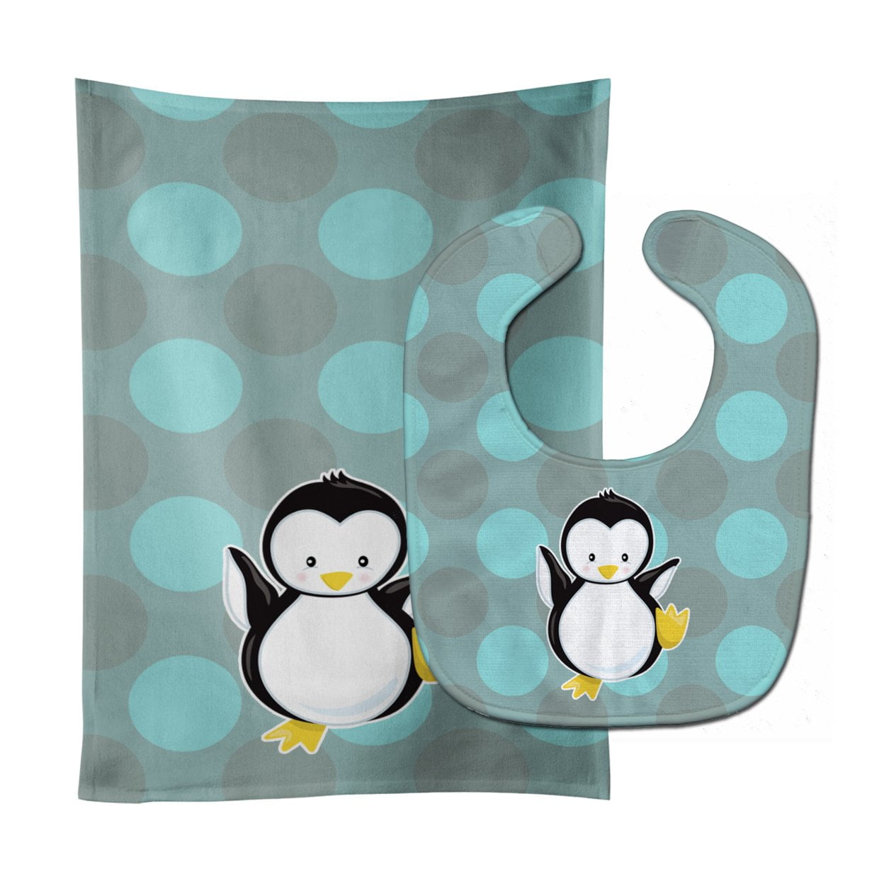 Penguin on Polkadot Baby Bib & Burp Cloth
