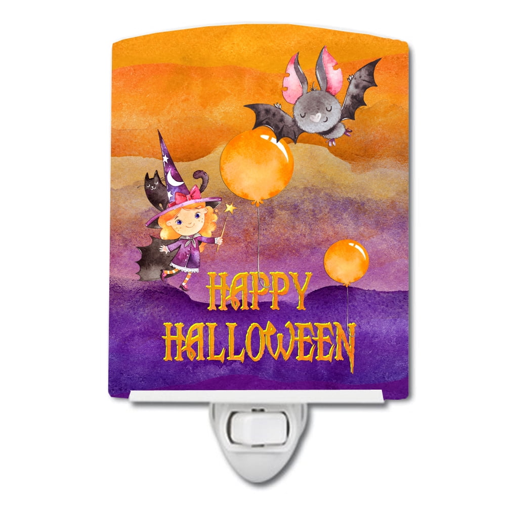 Halloween Little Witch & Bat Ceramic Night Light