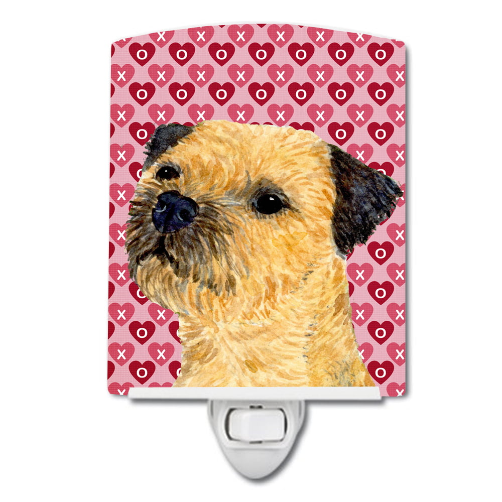 Border Terrier Hearts Love & Valentines Day Portrait Ceramic Night Light
