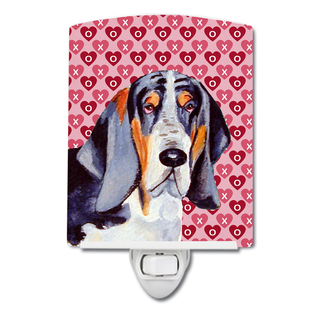 Basset Hound Hearts Love & Valentines Day Portrait Ceramic Night Light