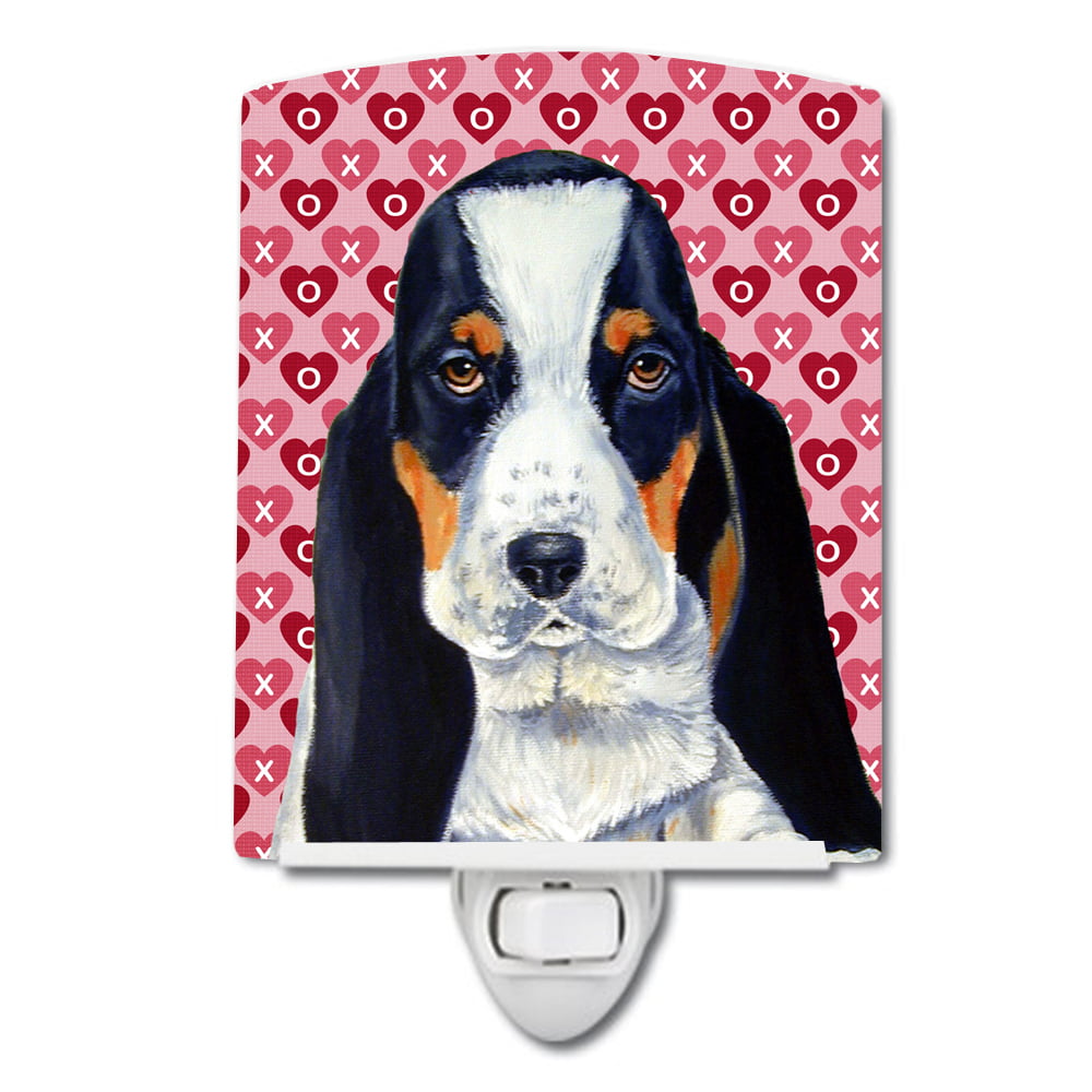 Basset Hound Hearts Love & Valentines Day Portrait Ceramic Night Light