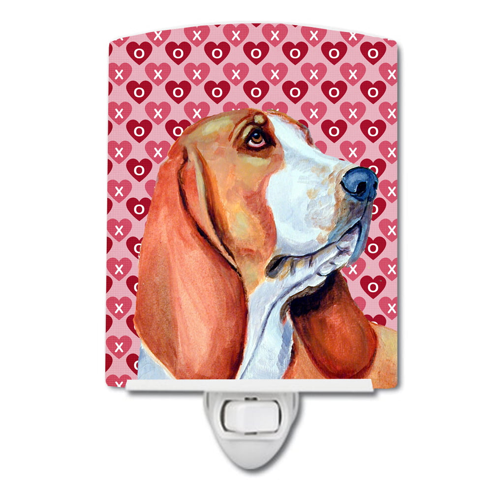 Basset Hound Hearts Love & Valentines Day Portrait Ceramic Night Light