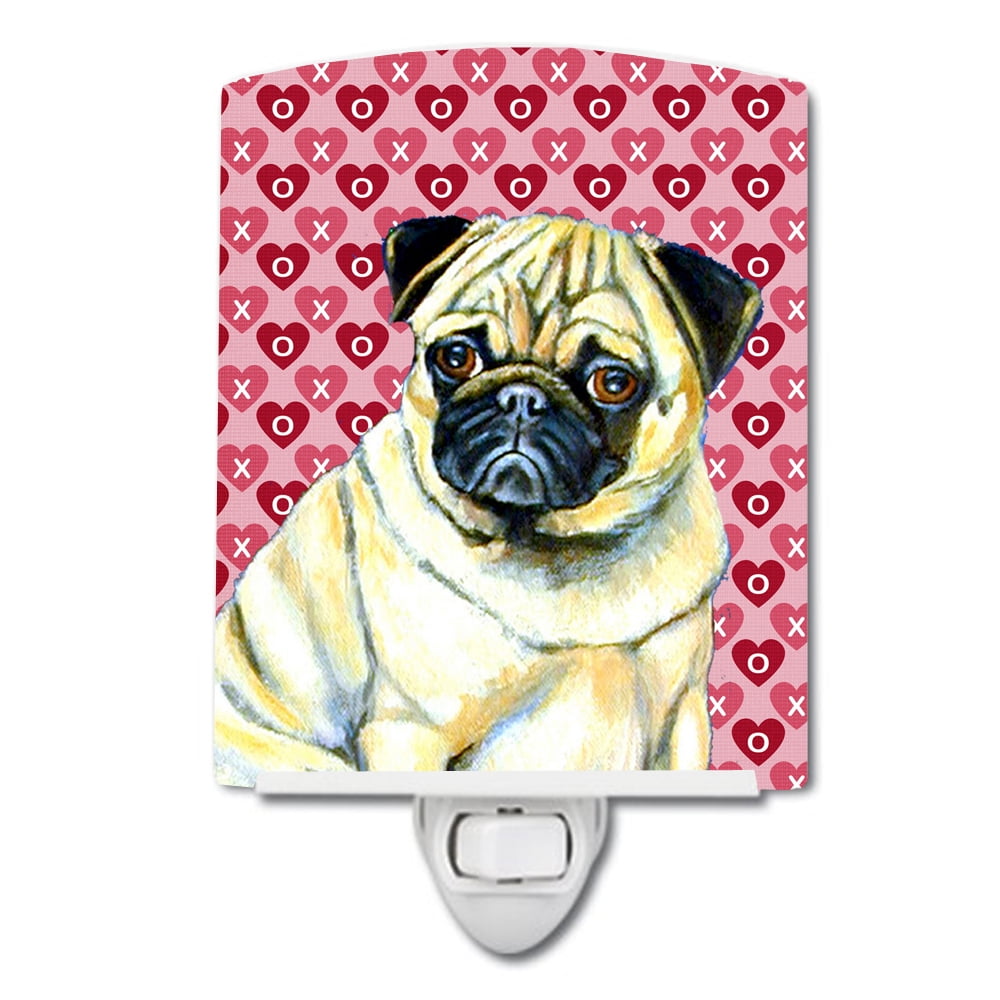 Pug Hearts Love & Valentines Day Portrait Ceramic Night Light