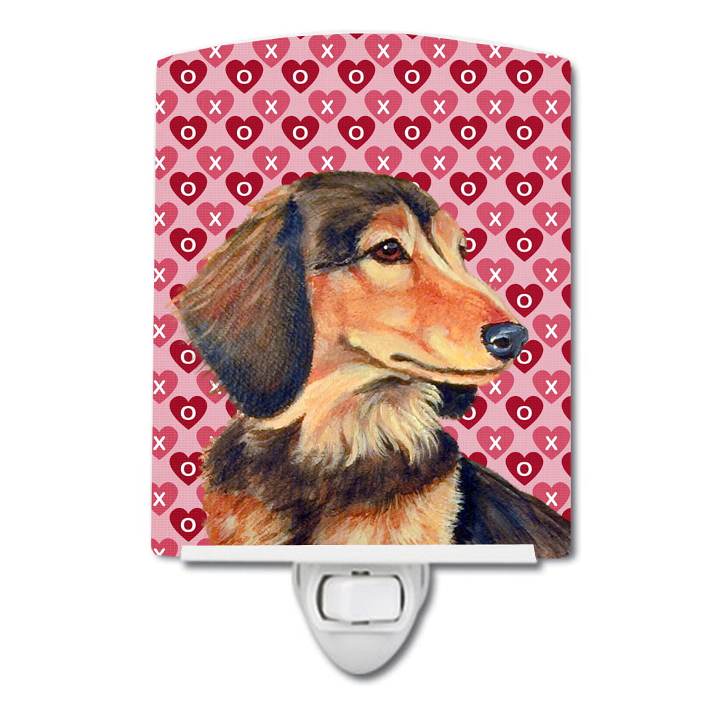 Dachshund Hearts Love & Valentines Day Portrait Ceramic Night Light