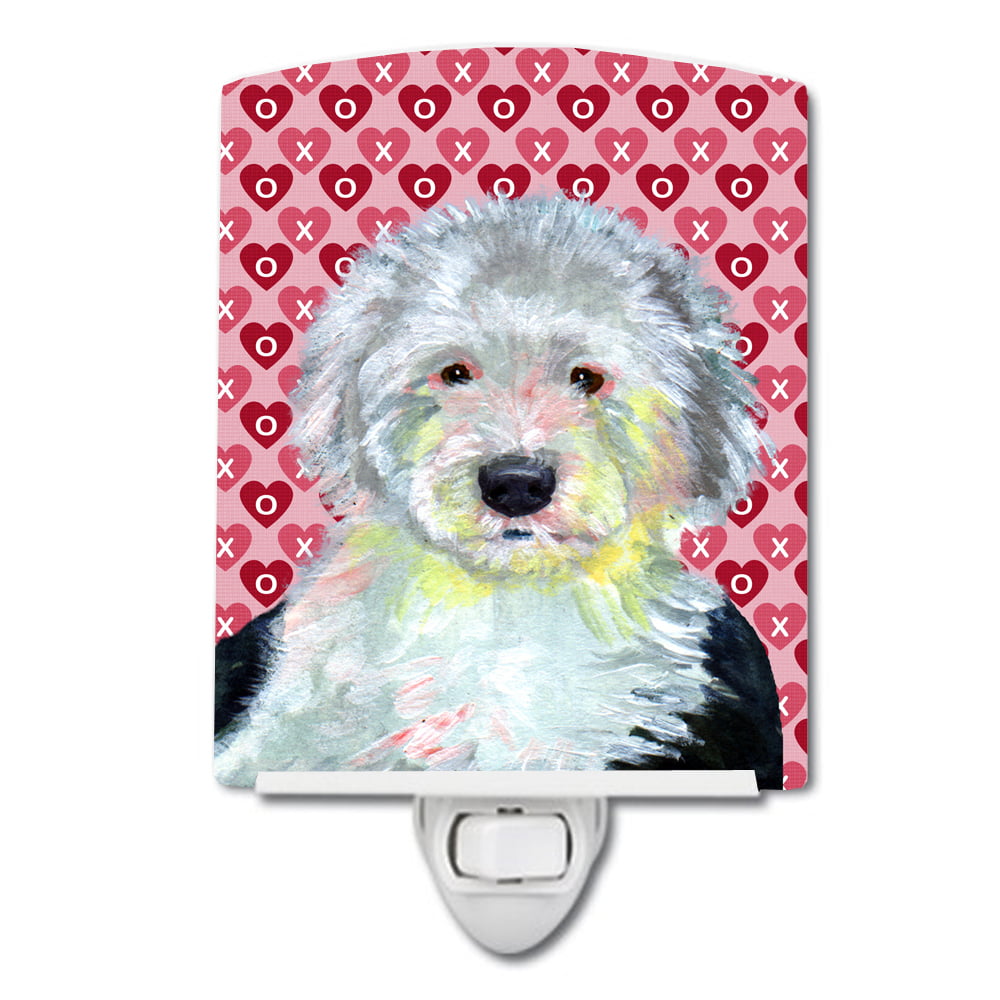 LH9171CNL Old English Sheepdog Hearts Love & Valentines Day Portrait Ceramic Night Light