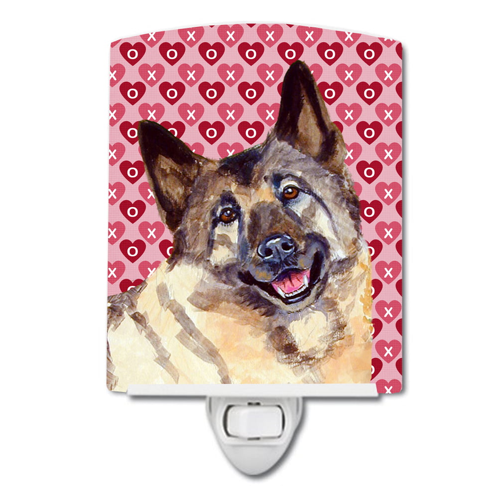 Norwegian Elkhound Hearts Love & Valentines Day Portrait Ceramic Night Light