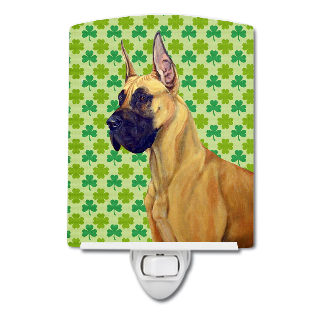 Great Dane St. Patricks Day Shamrock Portrait Ceramic Night Light