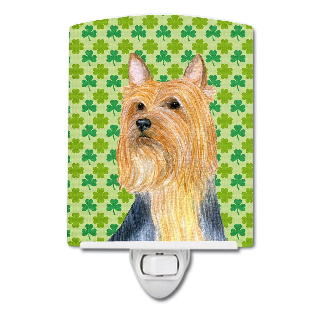 Silky Terrier St. Patricks Day Shamrock Portrait Ceramic Night Light