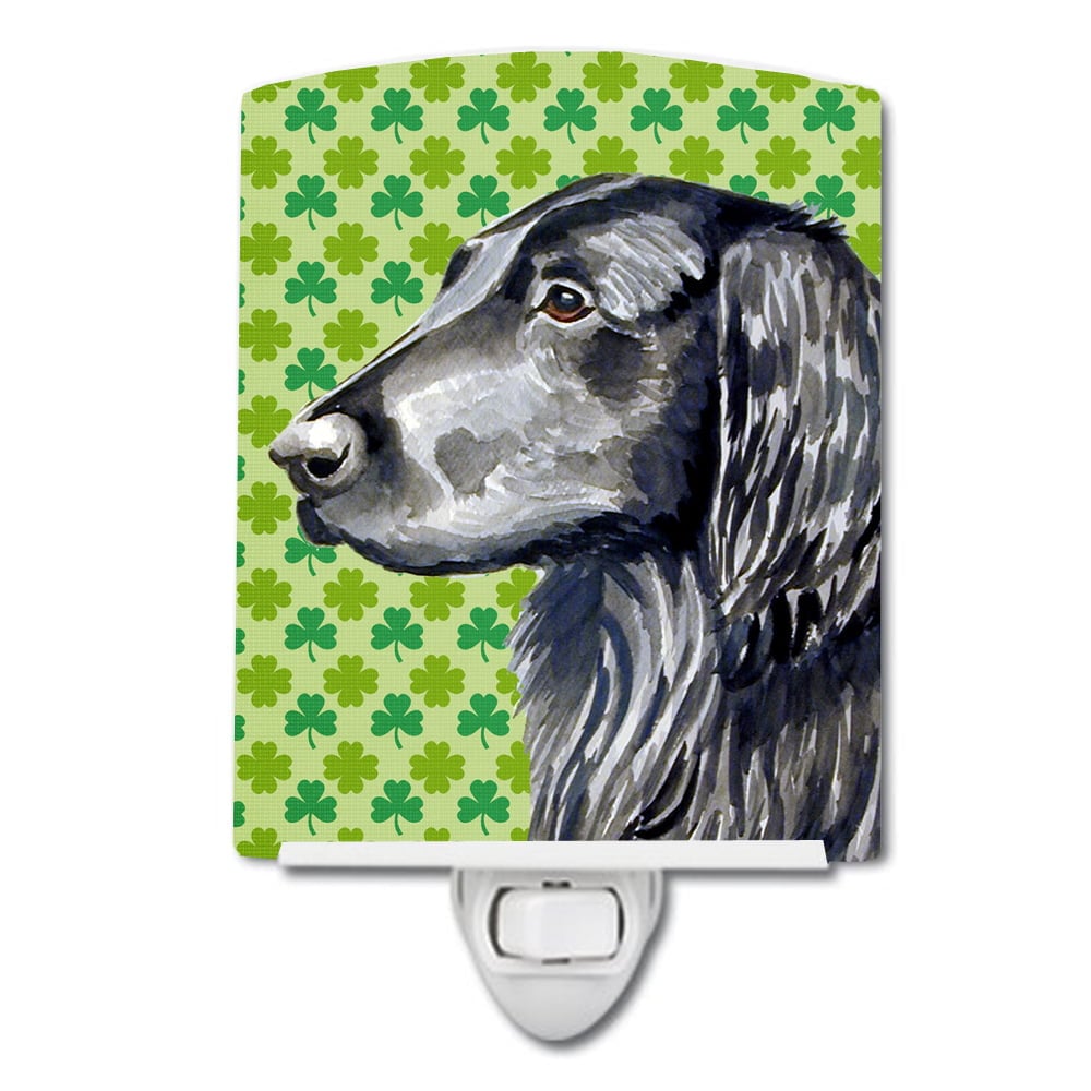 Flat Coated Retriever St. Patricks Day Shamrock Portrait Ceramic Night Light