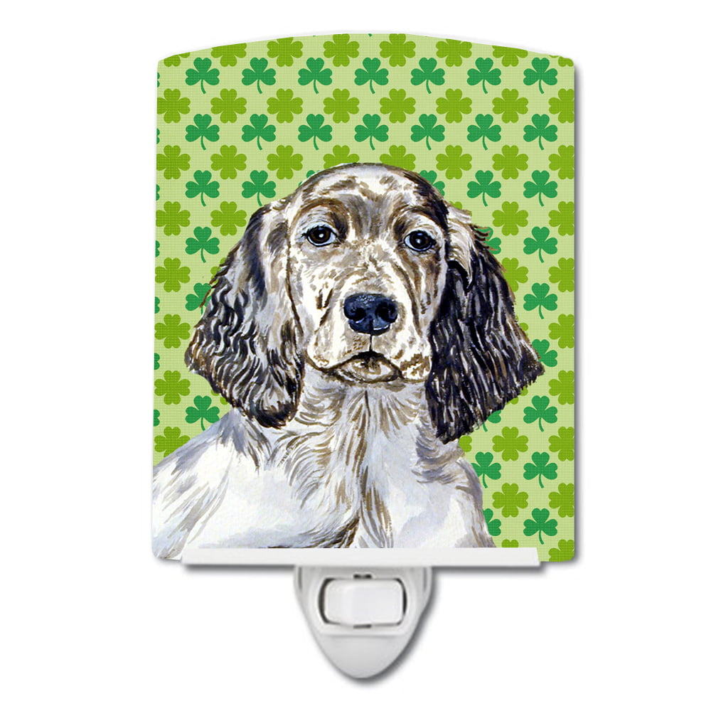 English Setter St. Patricks Day Shamrock Portrait Ceramic Night Light