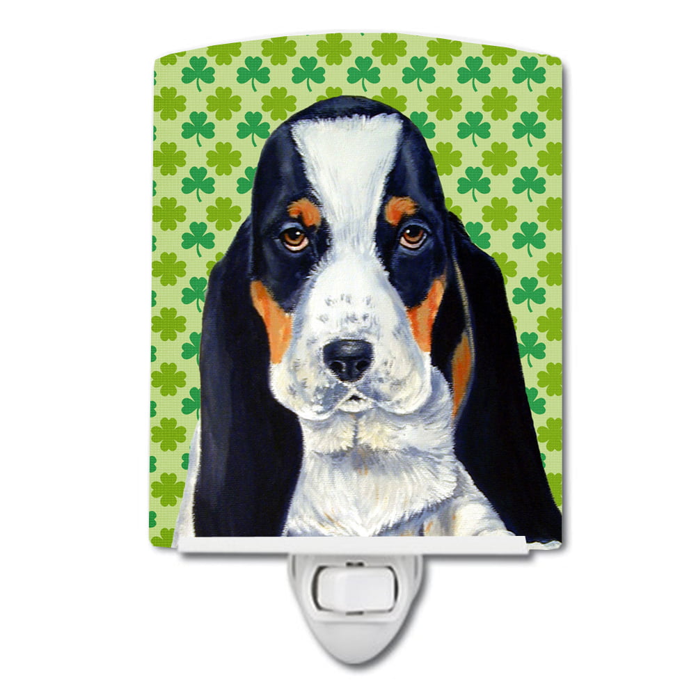 Basset Hound St. Patricks Day Shamrock Portrait Ceramic Night Light