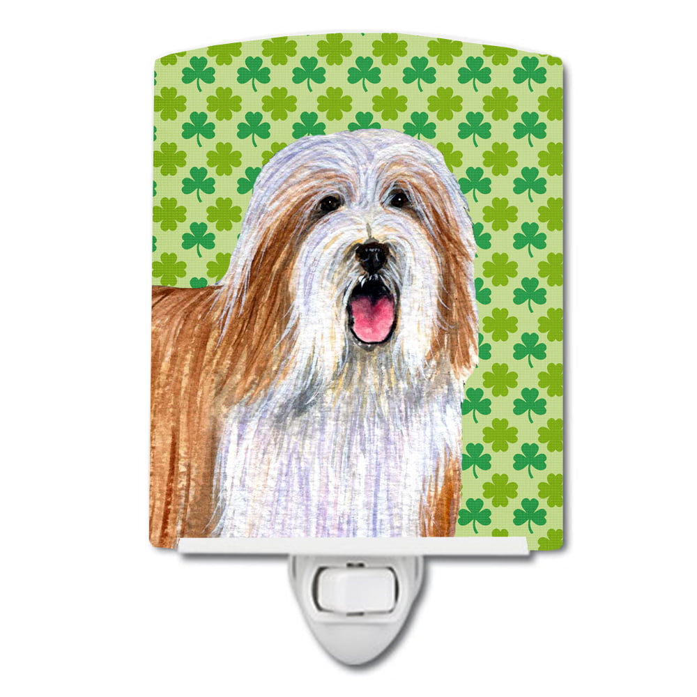Bearded Collie St. Patricks Day Shamrock Portrait Ceramic Night Light