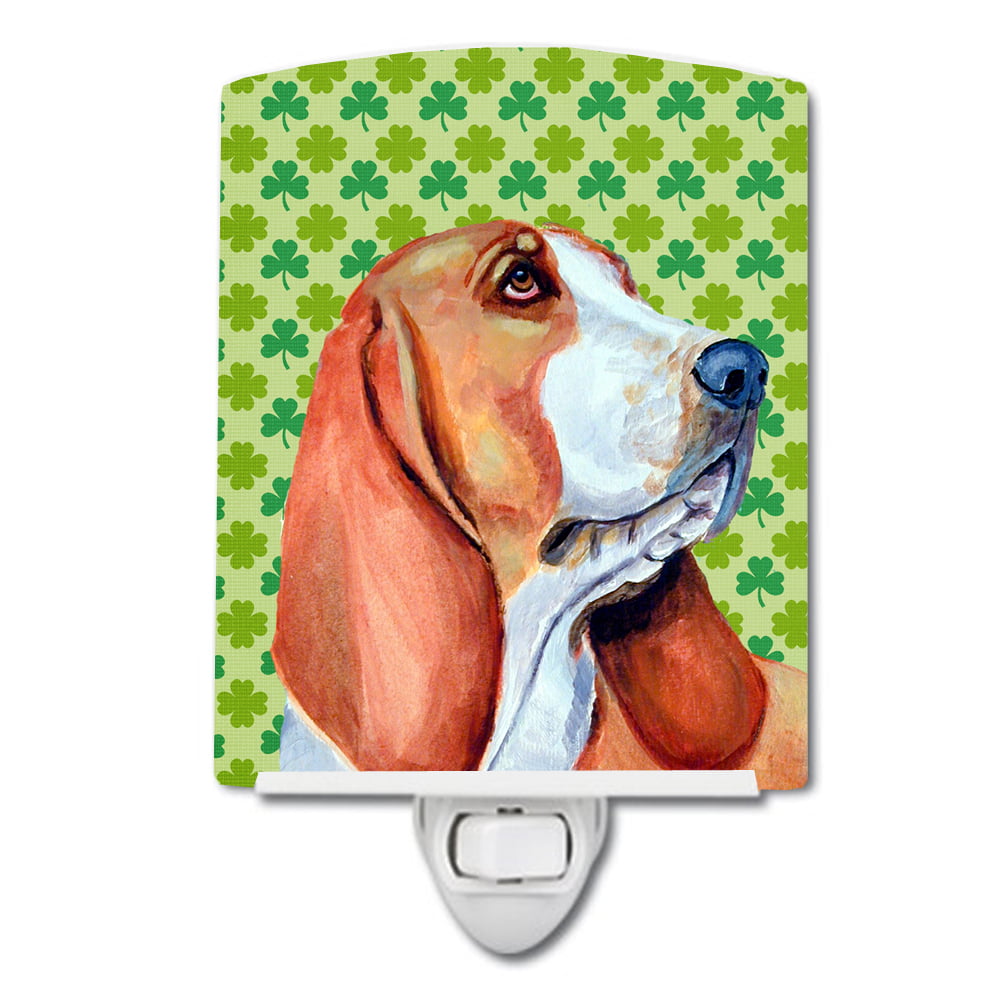 Basset Hound St. Patricks Day Shamrock Portrait Ceramic Night Light