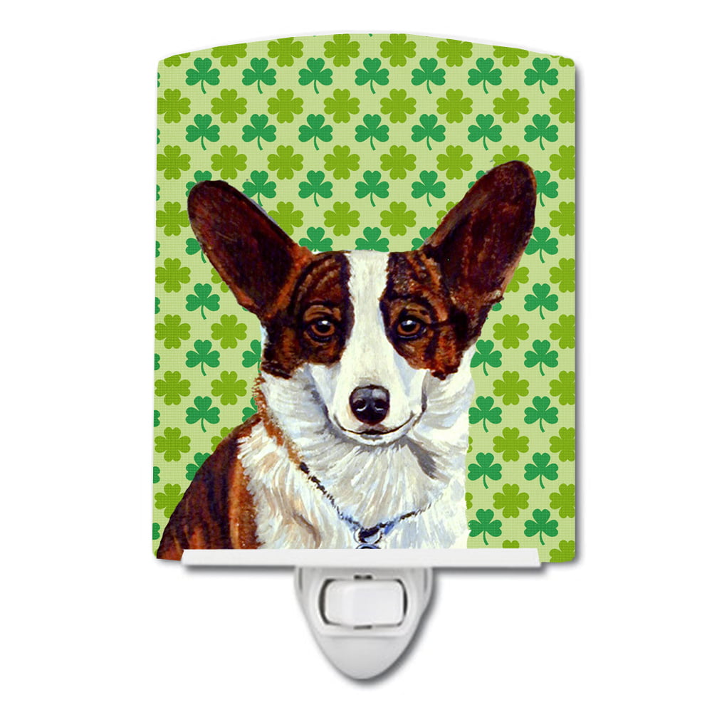 Corgi St. Patricks Day Shamrock Portrait Ceramic Night Light