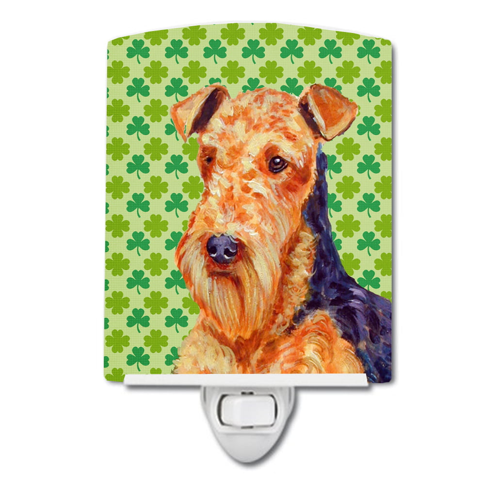 Airedale St. Patricks Day Shamrock Portrait Ceramic Night Light