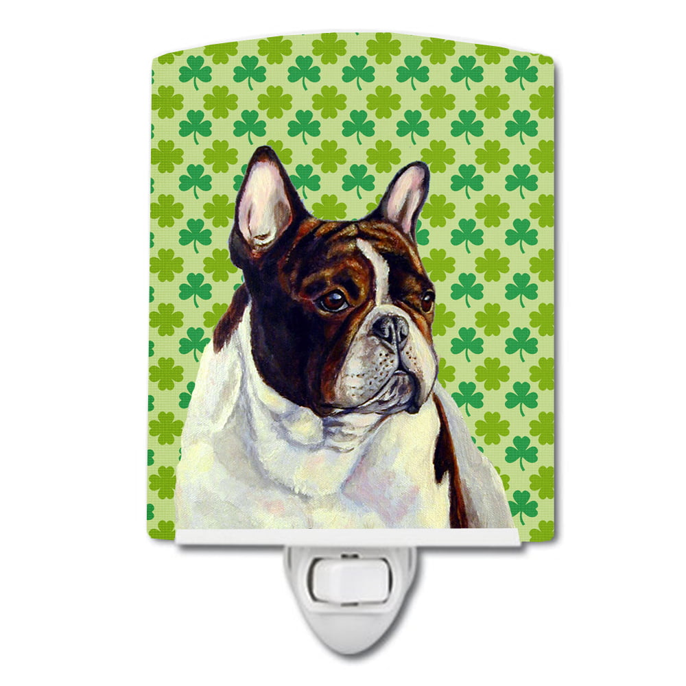 French Bulldog St. Patricks Day Shamrock Portrait Ceramic Night Light