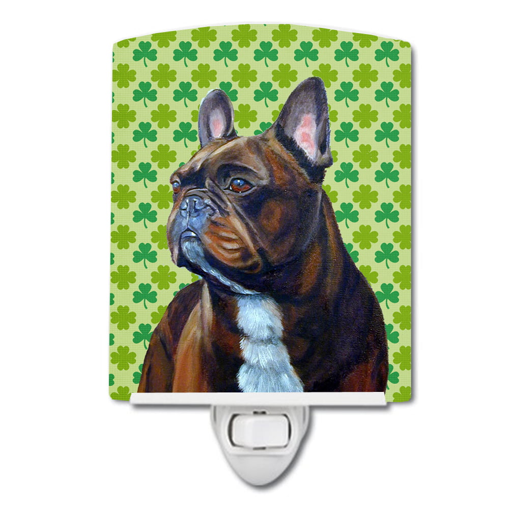 French Bulldog St. Patricks Day Shamrock Portrait Ceramic Night Light