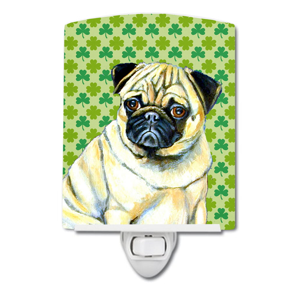 Pug St. Patricks Day Shamrock Portrait Ceramic Night Light