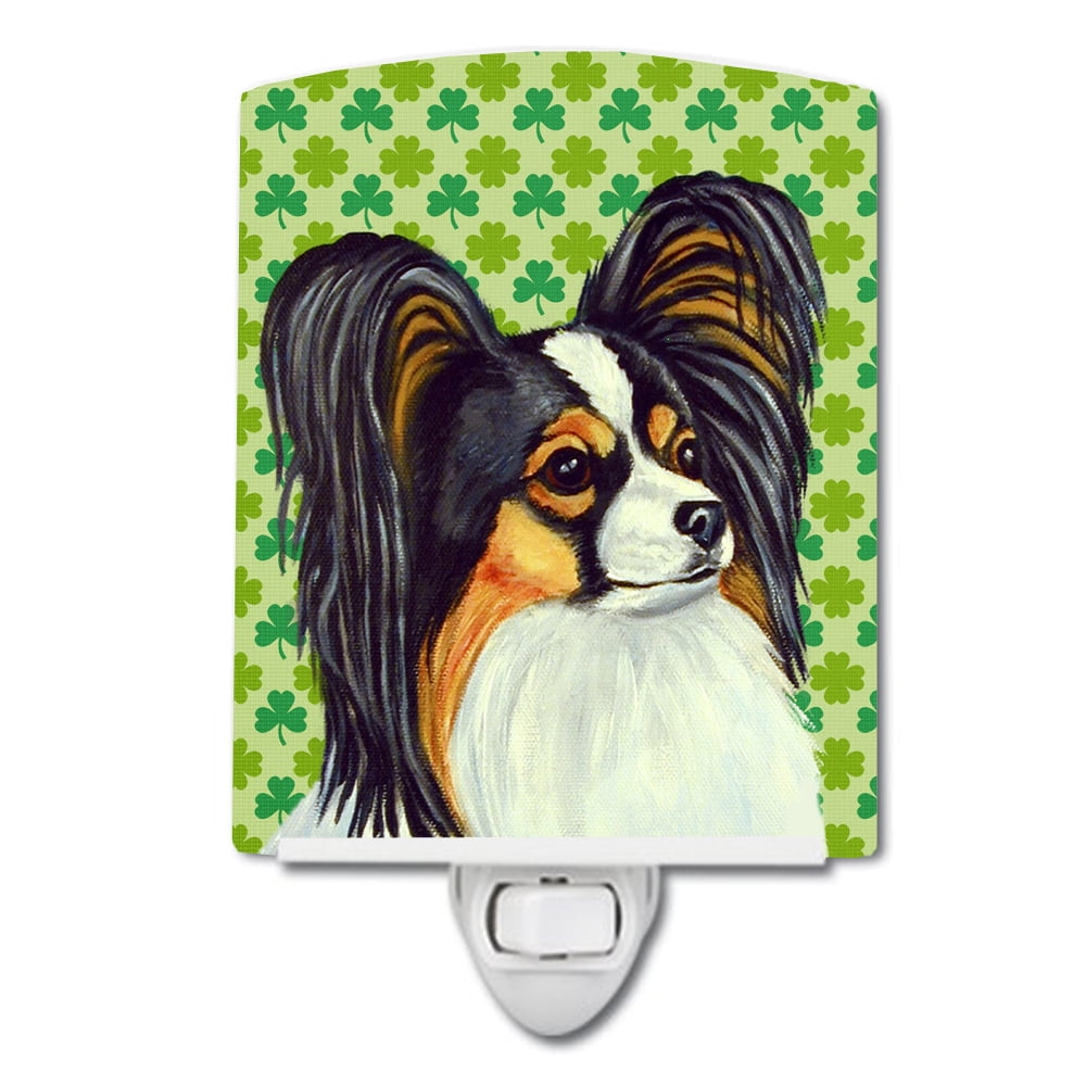 Papillon St. Patricks Day Shamrock Portrait Ceramic Night Light