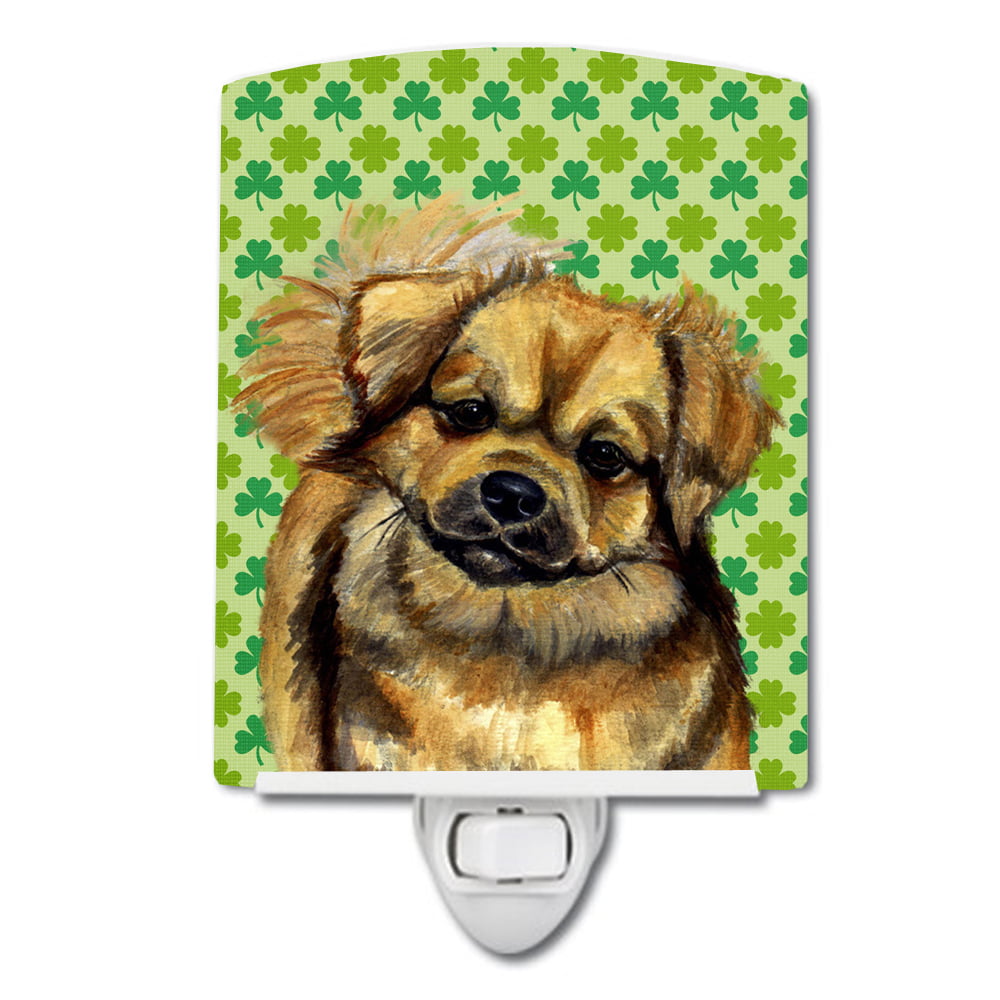 Tibetan Spaniel St. Patricks Day Shamrock Portrait Ceramic Night Light