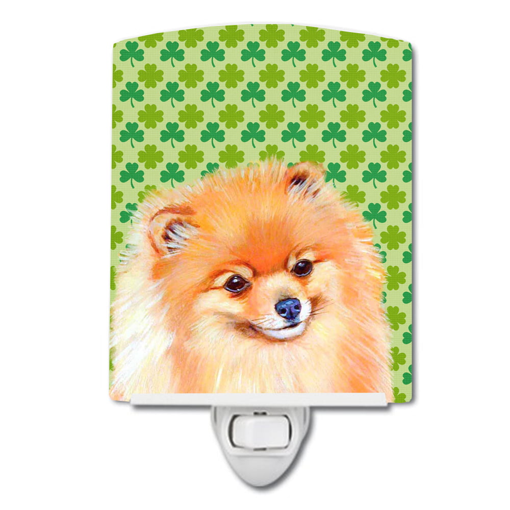 Pomeranian St. Patricks Day Shamrock Portrait Ceramic Night Light
