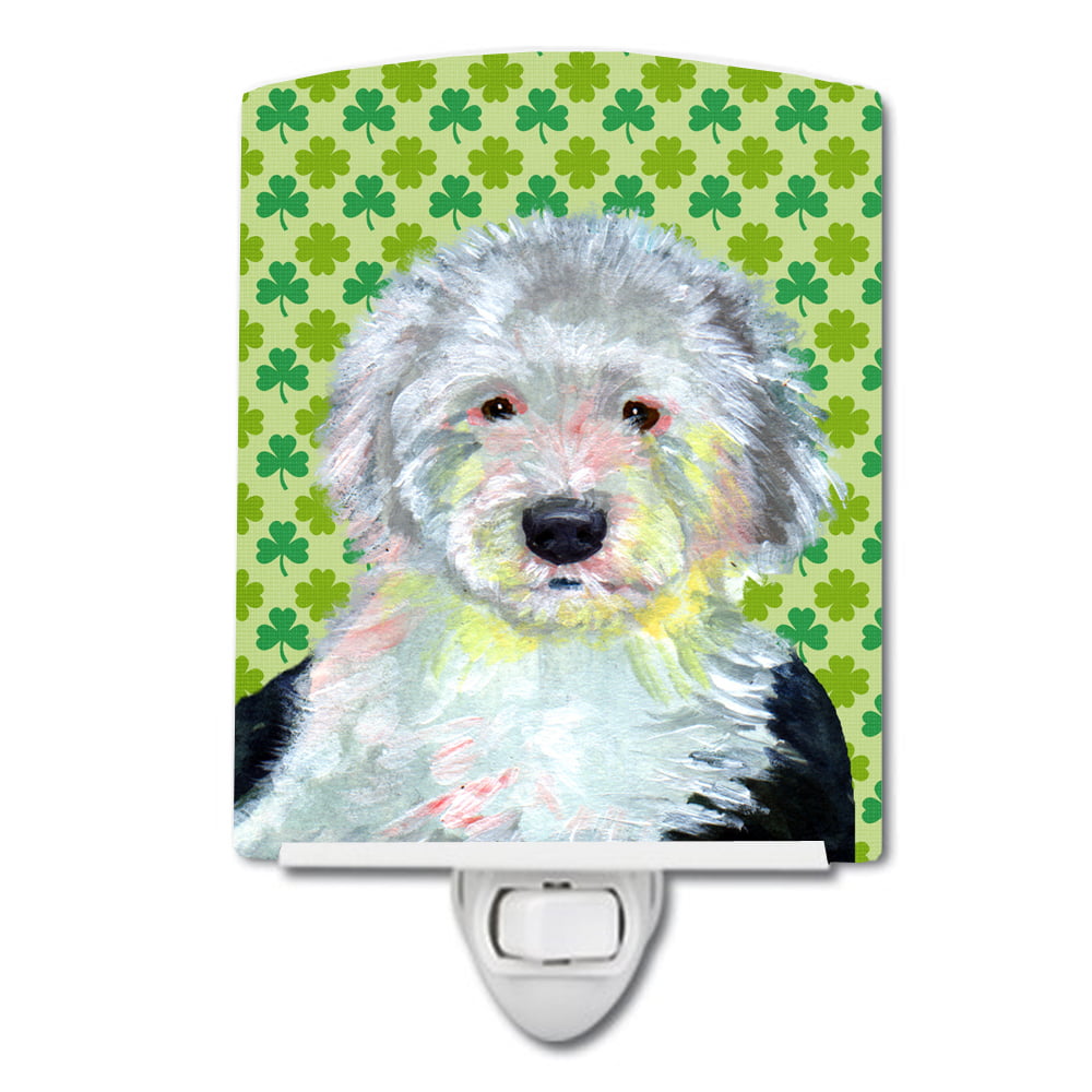 LH9216CNL Old English Sheepdog St. Patricks Day Shamrock Portrait Ceramic Night Light