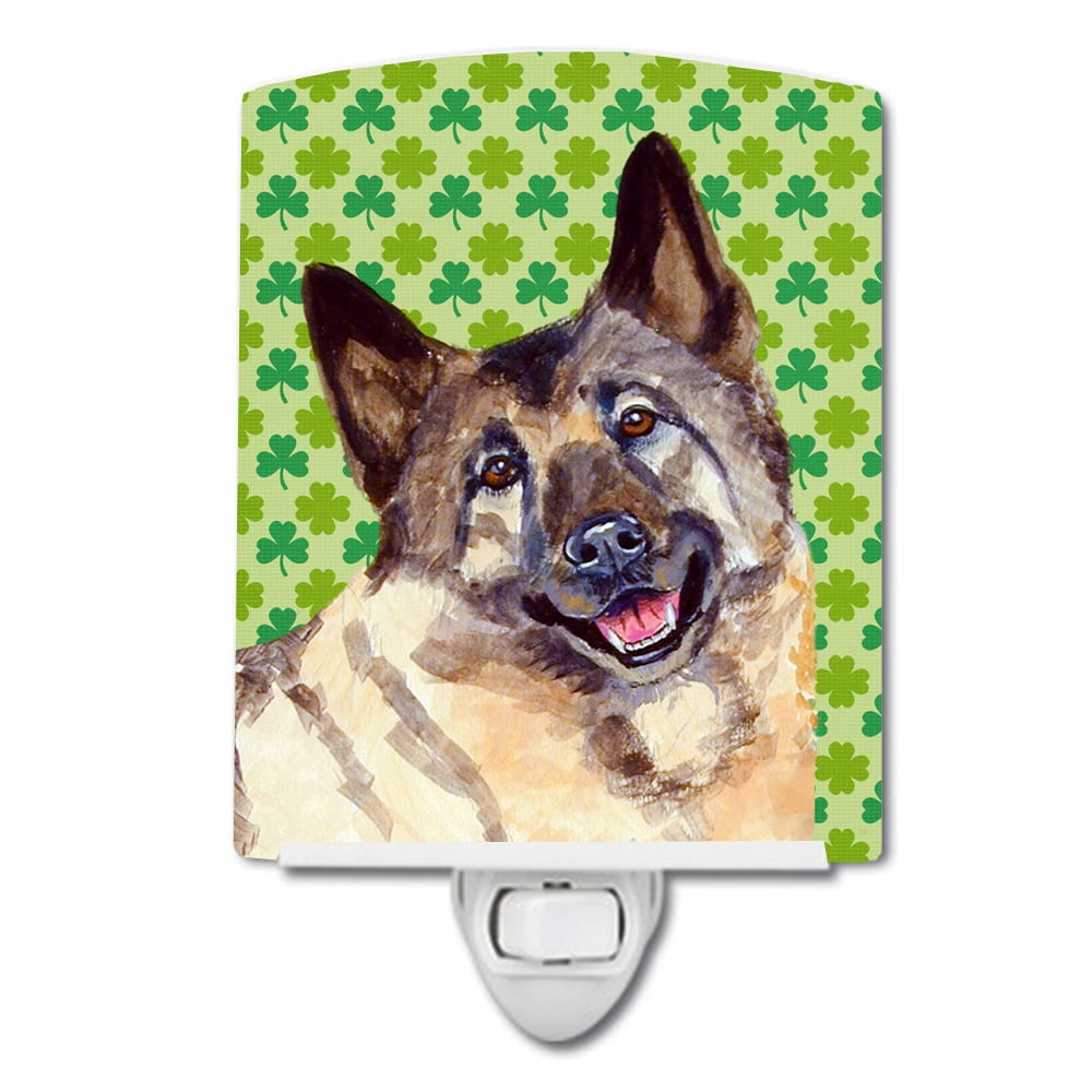 Norwegian Elkhound St. Patricks Day Shamrock Portrait Ceramic Night Light