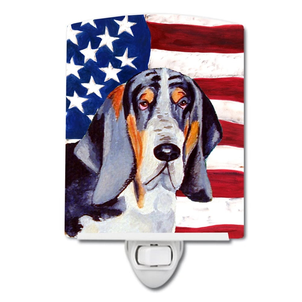 USA American Flag with Basset Hound Ceramic Night Light