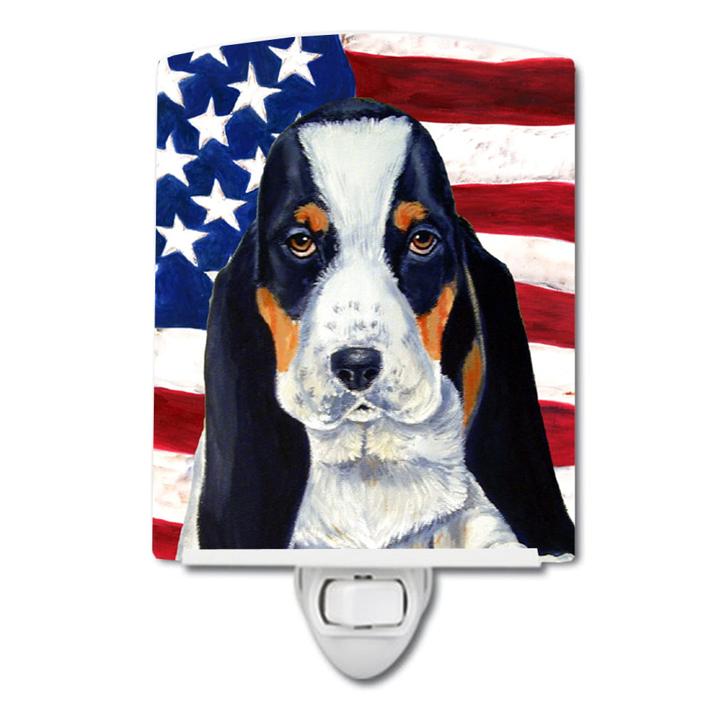 USA American Flag with Basset Hound Ceramic Night Light