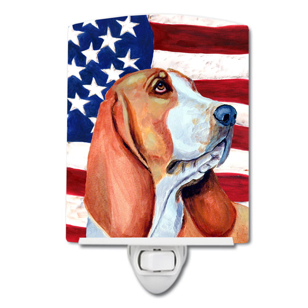 USA American Flag with Basset Hound Ceramic Night Light