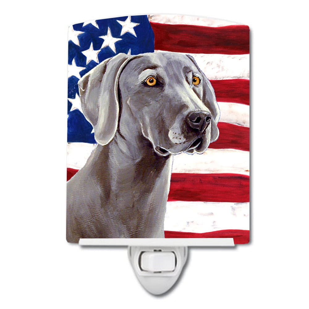 USA American Flag with Weimaraner Ceramic Night Light