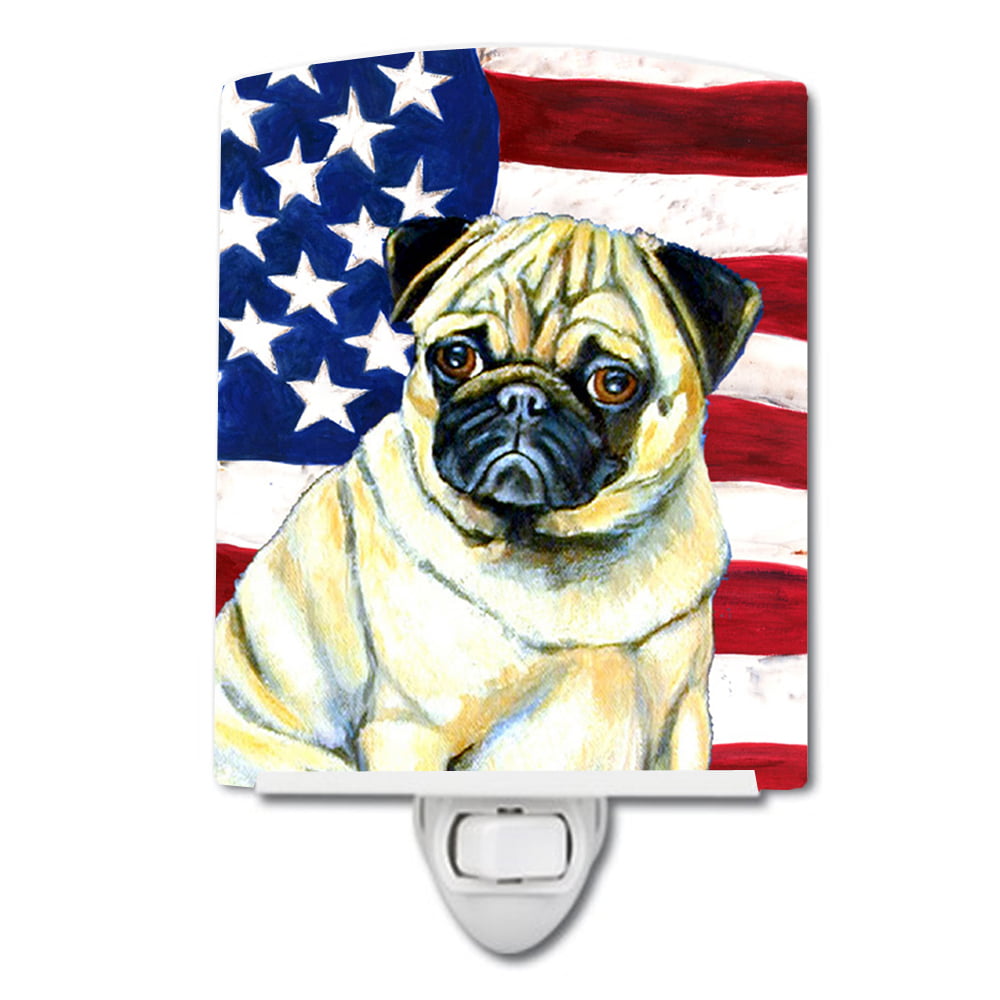 USA American Flag with Pug Ceramic Night Light
