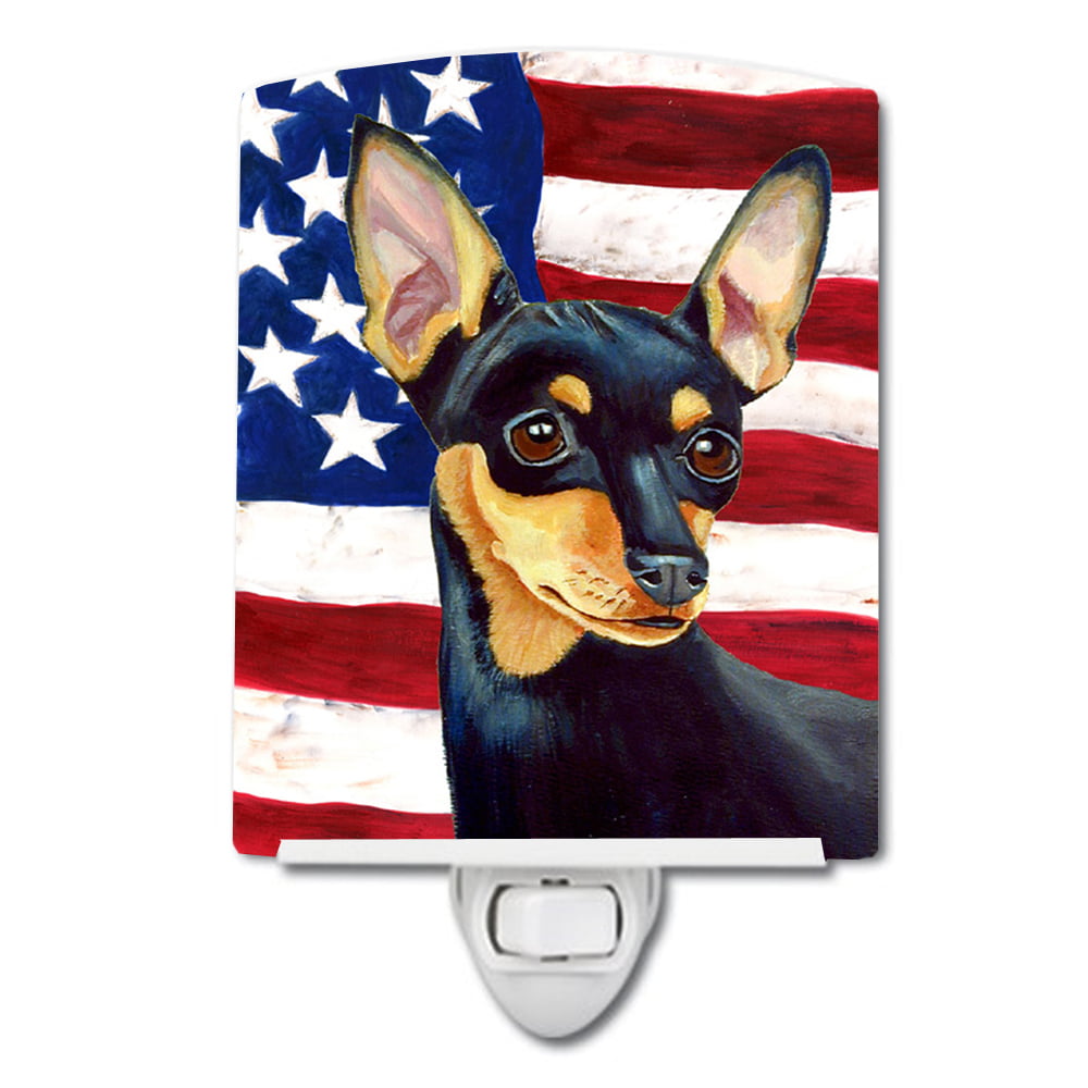 USA American Flag with Min Pin Ceramic Night Light