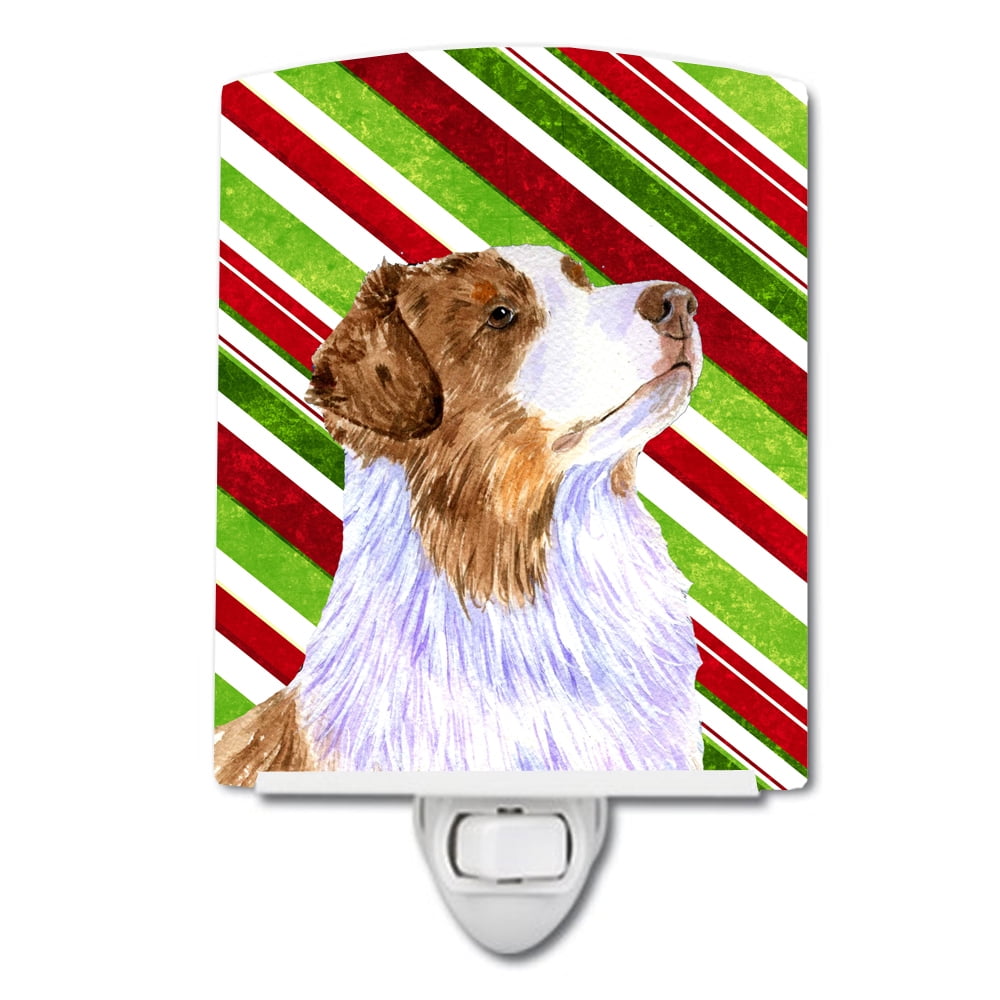 Australian Shepherd Candy Cane Holiday Christmas Ceramic Night Light