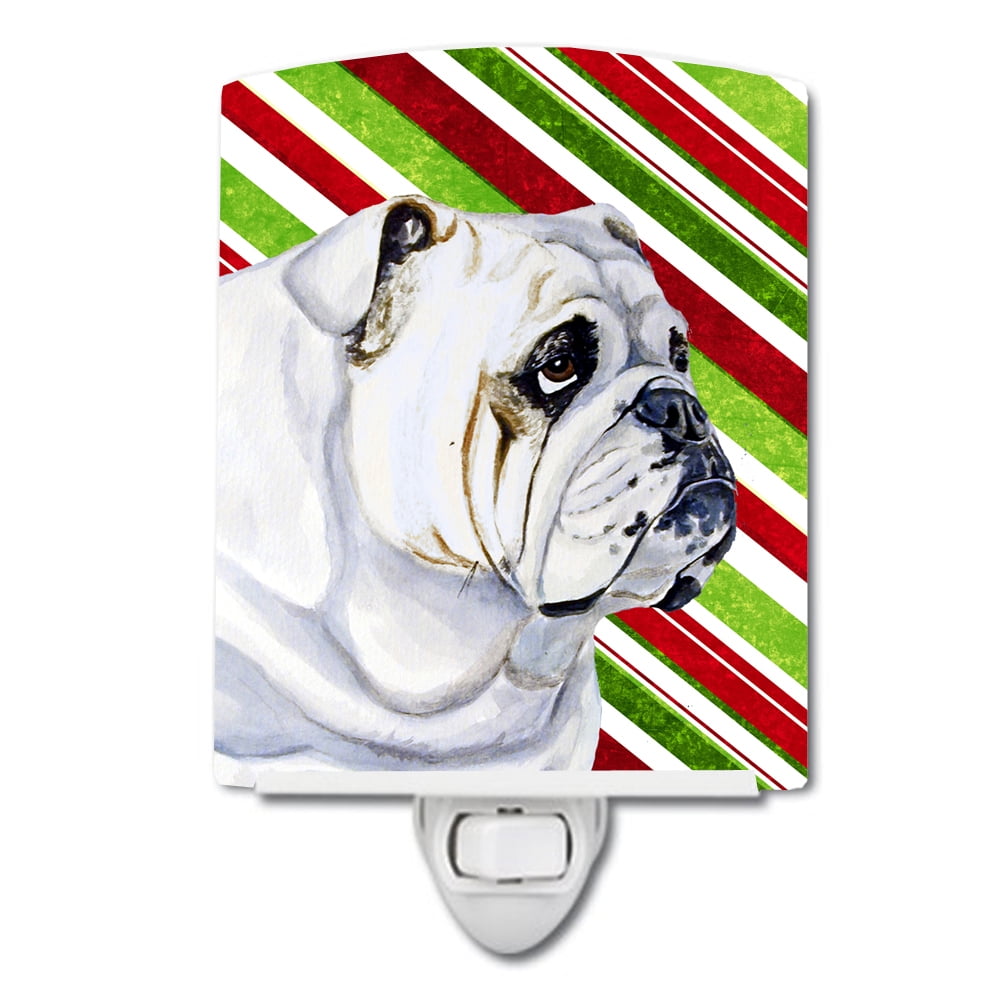 Bulldog English Candy Cane Holiday Christmas Ceramic Night Light
