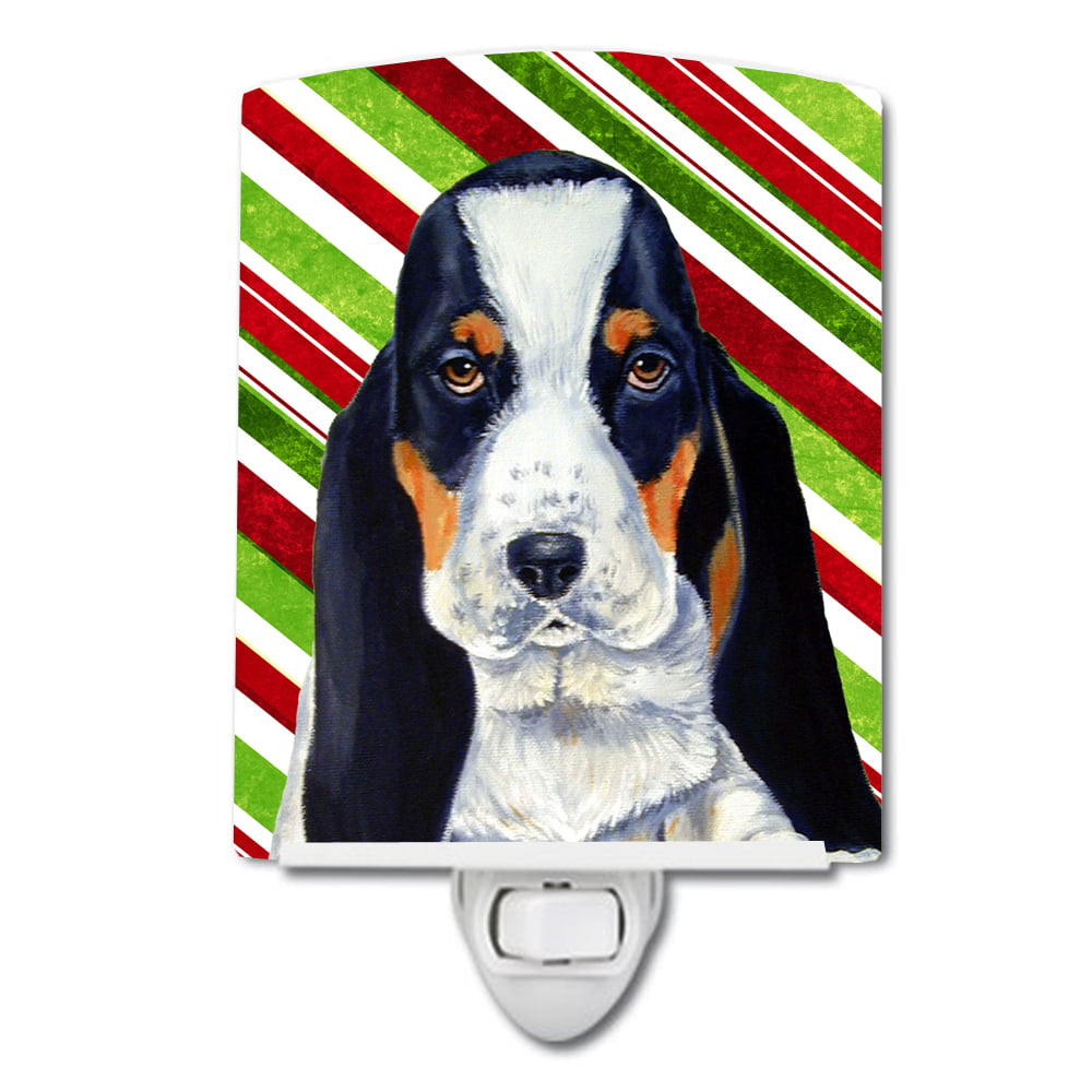 Basset Hound Candy Cane Holiday Christmas Ceramic Night Light