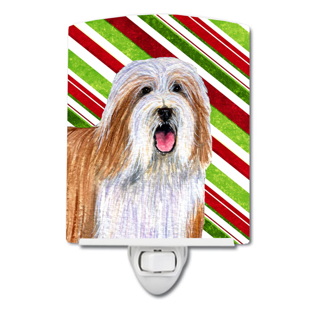 Bearded Collie Candy Cane Holiday Christmas Ceramic Night Light