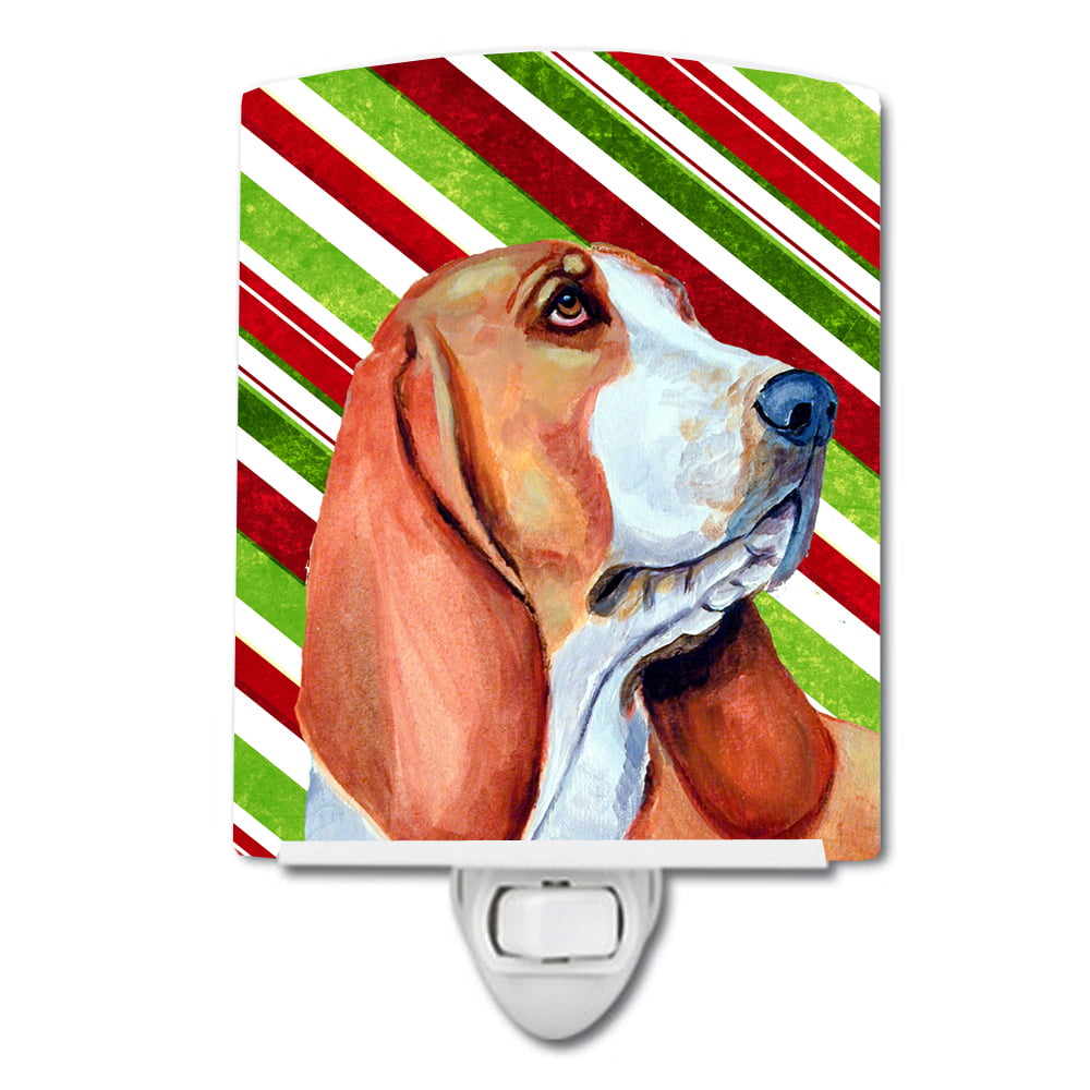 Basset Hound Candy Cane Holiday Christmas Ceramic Night Light