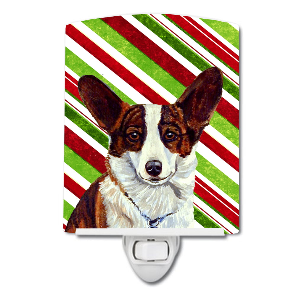 Corgi Candy Cane Holiday Christmas Ceramic Night Light