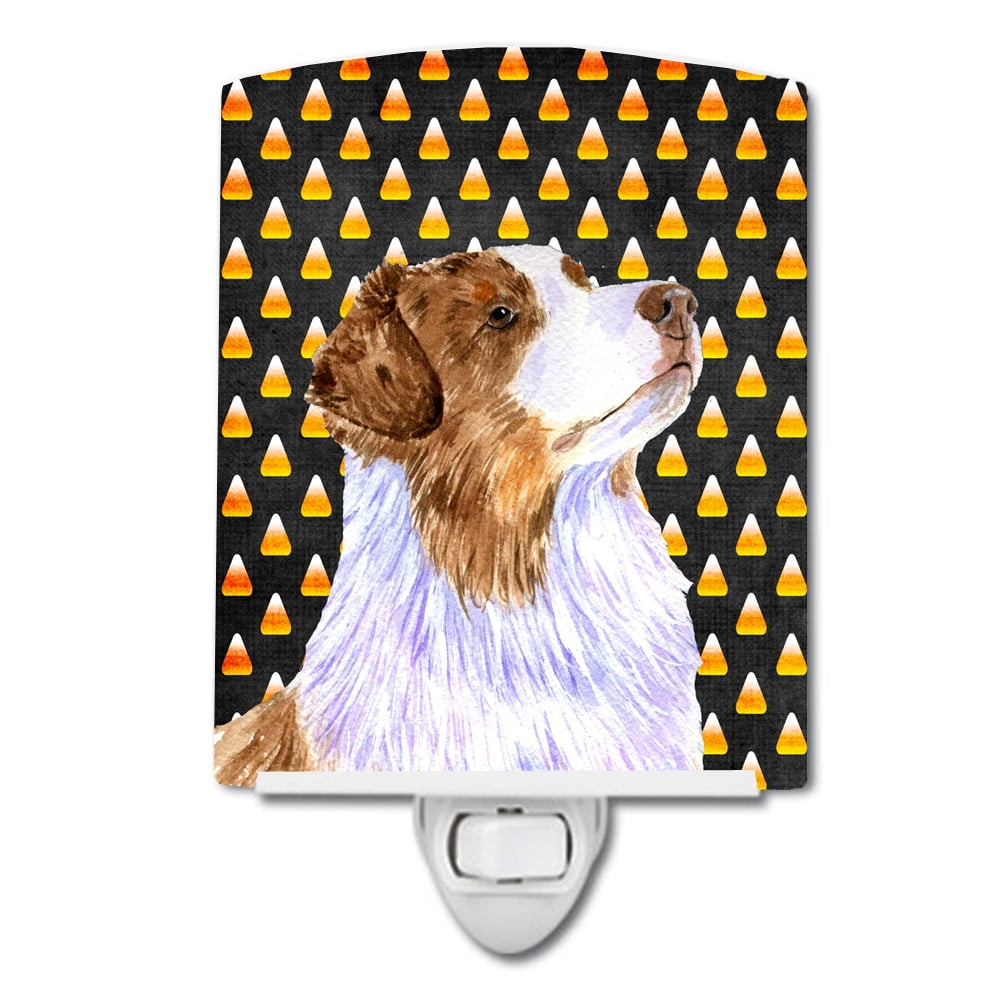 Australian Shepherd Candy Corn Halloween Portrait Ceramic Night Light