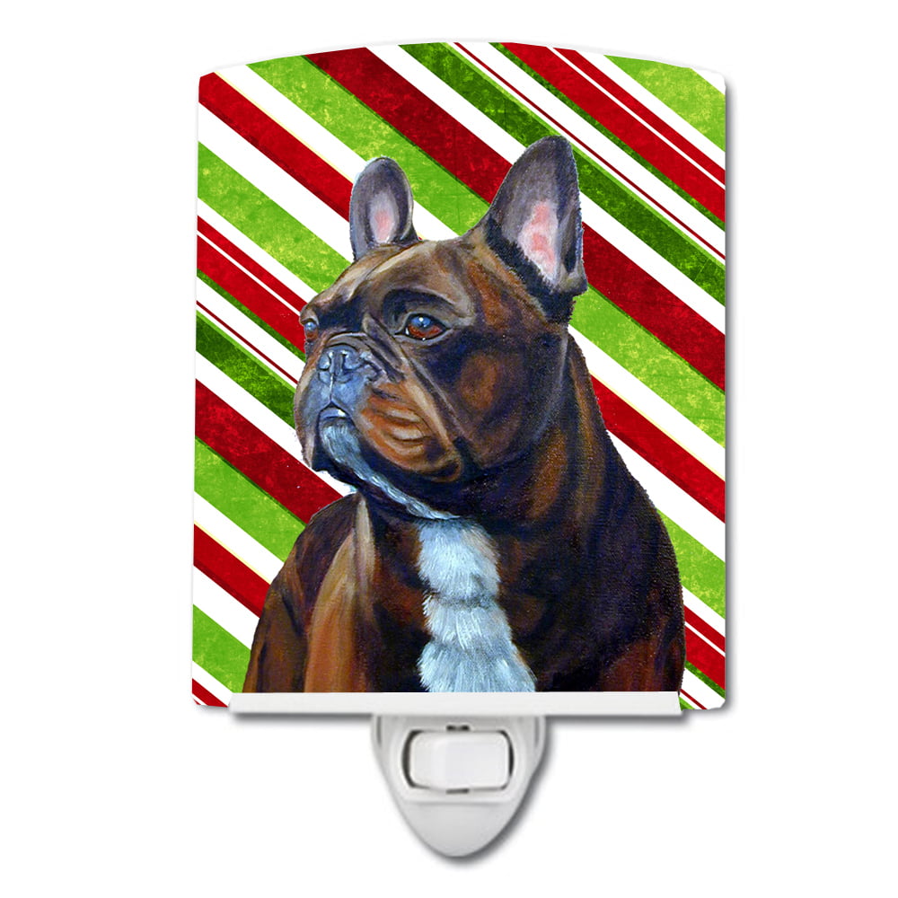 French Bulldog Candy Cane Holiday Christmas Ceramic Night Light