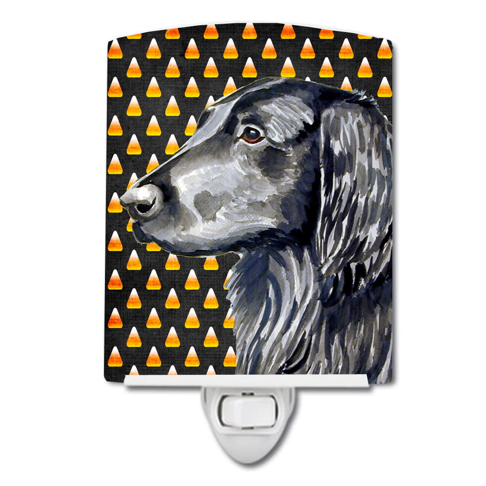 Flat Coated Retriever Candy Corn Halloween Portrait Ceramic Night Light